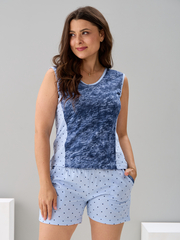 Пижама с шортами КН-258Х/голубой-горохмрамор