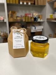 Брендированная баночка с медом в коробочке с биркой, 140 грамм