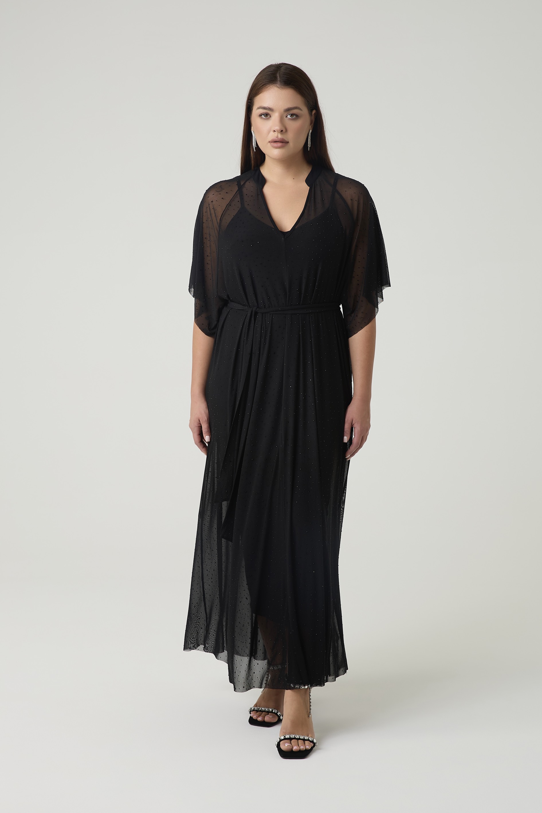 Платье-туника из сетки со стразами, черный