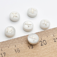 Буква X, бусина, перламутр, диаметр 7,5-8 мм, толщина 4,5-5 мм, цена за 1 шт
