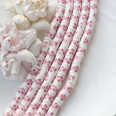 Бусина Бочонок, керамика, белая с розовой росписью, 10*8 мм, 1 нить, К118