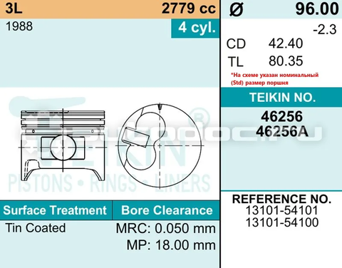 Поршень двигателя TEIKIN 46256 1.00 (4шт/упак)
