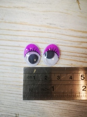 Глазки овальные бегающие с ресничками клеевые  Фуксия 20*15мм  (2шт)
