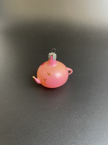Ёлочная игрушка "чайник" тонкое стекло, роспись ручная, винтаж, 1930-1960 гг