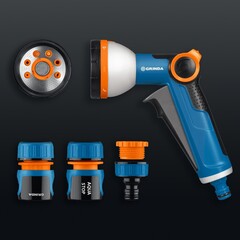 GRINDA Х-812, питолет поливочный X-8, коннектор 1/2, конектор 1/2 с автостопом, адаптер с внутр. резьбой 1/2 х 3/4, набор поливочный PROLine (429168)