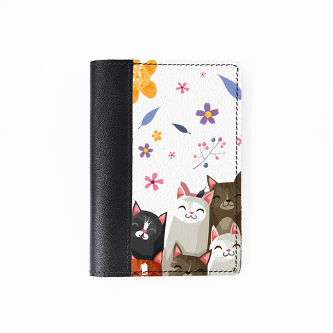 Обложка на паспорт комбинированная "6 котов", черная белая вставка