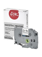 Кассета с лентой S'OK by Sakura Printing TZES131 для Brother,  черный на прозрачном, 12мм, 8м , наклейка