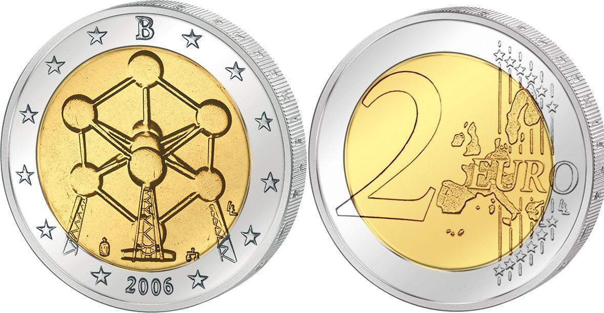 Евро 2006 года. Монета 2 евро Атомиум. Бельгия 2 евро 2006. Монеты евро 2 евро Бельгия. 2 Евро монета 2006 года.