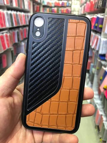 Силиконовый чехол с карбоном и эко-кожей Durable case JB series для iPhone XR (Оранжевый)