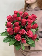 Букет 21 роза Кения 40 см в ленте розовые