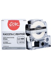 Кассета с лентой S'OK by Sakura Printing C53S654013 (LK-4TWN) для Epson  LW300, LW400, LW700, LW600P, LW1000P, K400, Z700, Z800, белый на прозрачном, 12мм, 8м