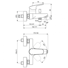Набор 3в1: смеситель для раковины, ванны, душевой гарнитур, хром Ideal Standard Ceraflex BD001AA
