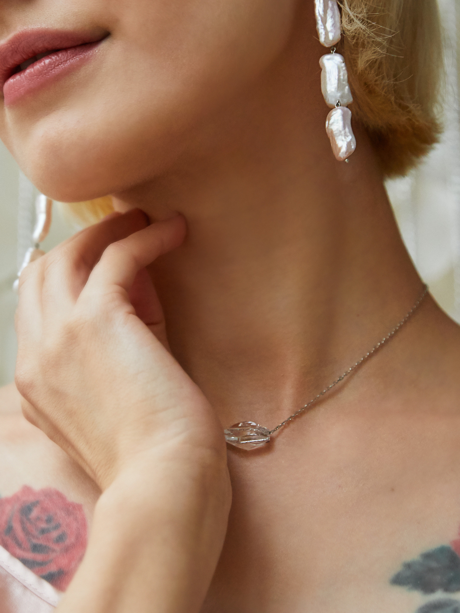 Серебряные серьги с розовым жемчугом