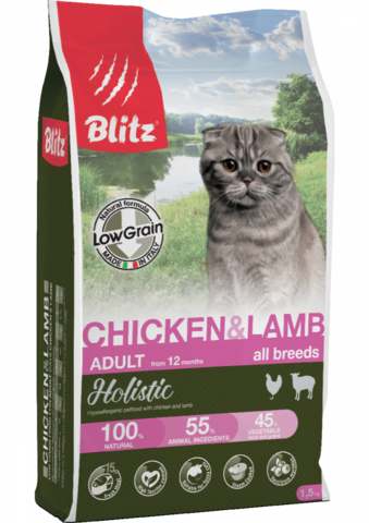 Blitz Holistic Chicken & Lamb Cat (Low Grain), кошки, сухой, курица и ягненок (5 кг)