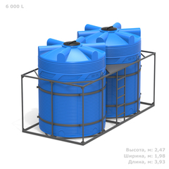 Емкости в кассетах для перевозки воды и жидких удобрений, КАС Полимер-Групп V 6000 двойная 12000 л. вертикальная (3930x1980x2471см;синий) - арт.559076