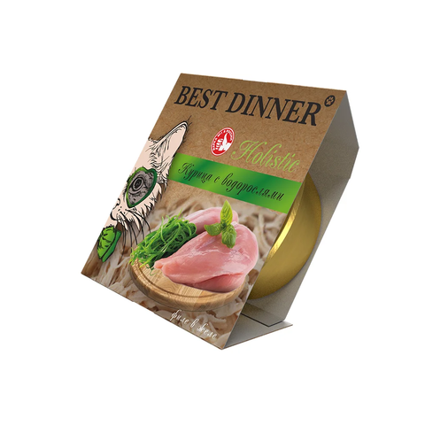 Best Dinner Holistic Влажный консервированный полноценный корм для взрослых и стерилизованных кошек. Мясные волокна в желе "Курица с водорослями" (упаковка 6 шт * 75 г)