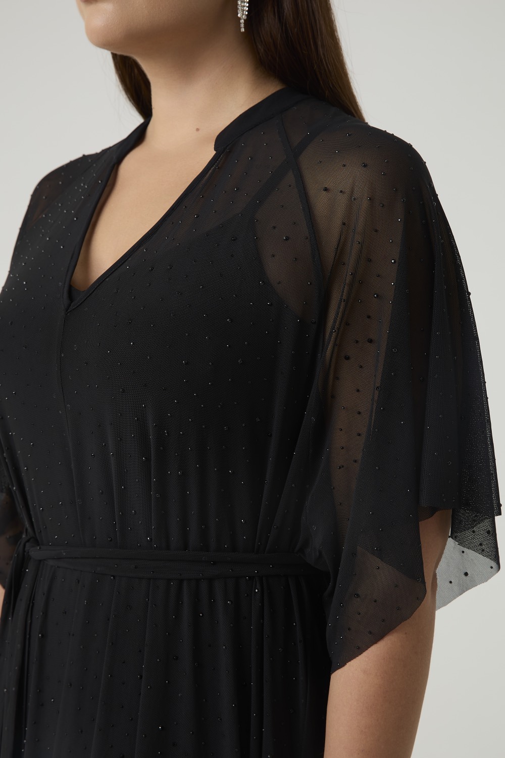 Платье-туника из сетки со стразами, черный