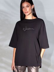 Футболка оверсайз с принтом стразами из премиального хлопка с эластаном  D49.125 (128931)