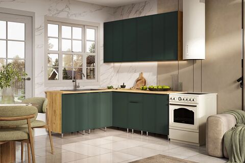 Кухня Николь 1,8х2,0/900м (490) (Браш Мени Грин, Дуб Крафт (Дуб вотан))