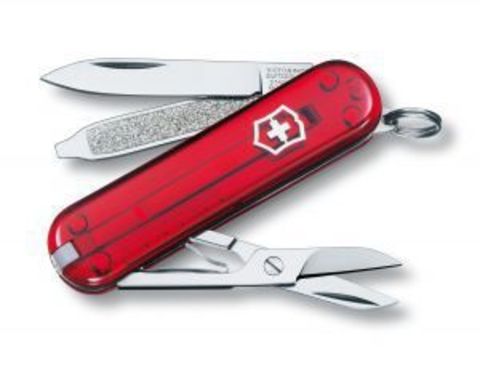 Нож-брелок Victorinox Classic (0.6223.T) 7 функций, 58 мм. в сложенном виде, цвет красный полупрозрачный | Wenger-Victorinox.Ru