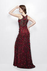 Milana 3360 Длинное,бордовое платье с высоким разрезом из блестящей ткани и украшенное вышивкой из цветов