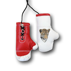 Перчатки боксерские комбинированные "Взгляд леопарда", белые с красным
