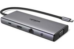 Конвертер  UGREEN CM639 (45520) 11-in-1 4K@60Hz 2xUSB-C 3.2+USB-A 3.2+USB-A 3.0+HDMI+VGA+RJ45 Gigabit+SD/TF+AUX3.5mm+PD Converter, серый