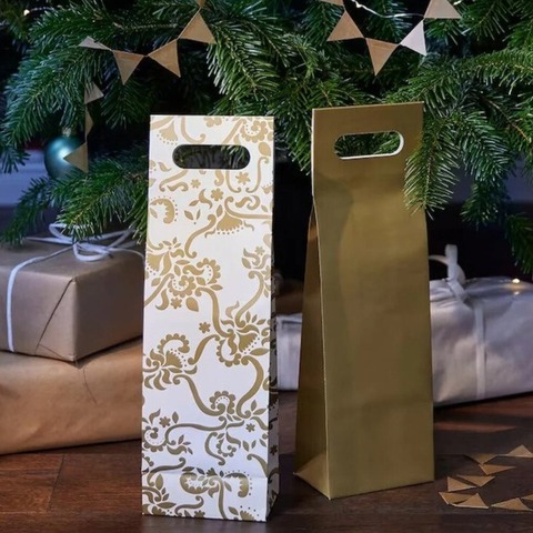 Пакет подарочный Vintertid, 1 шт, 13x41 см, золотой/белый, бумага