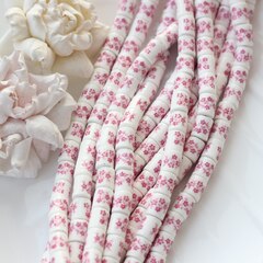 Бусина Бочонок, керамика, белая с розовой росписью, 10*8 мм, 1 нить, К118