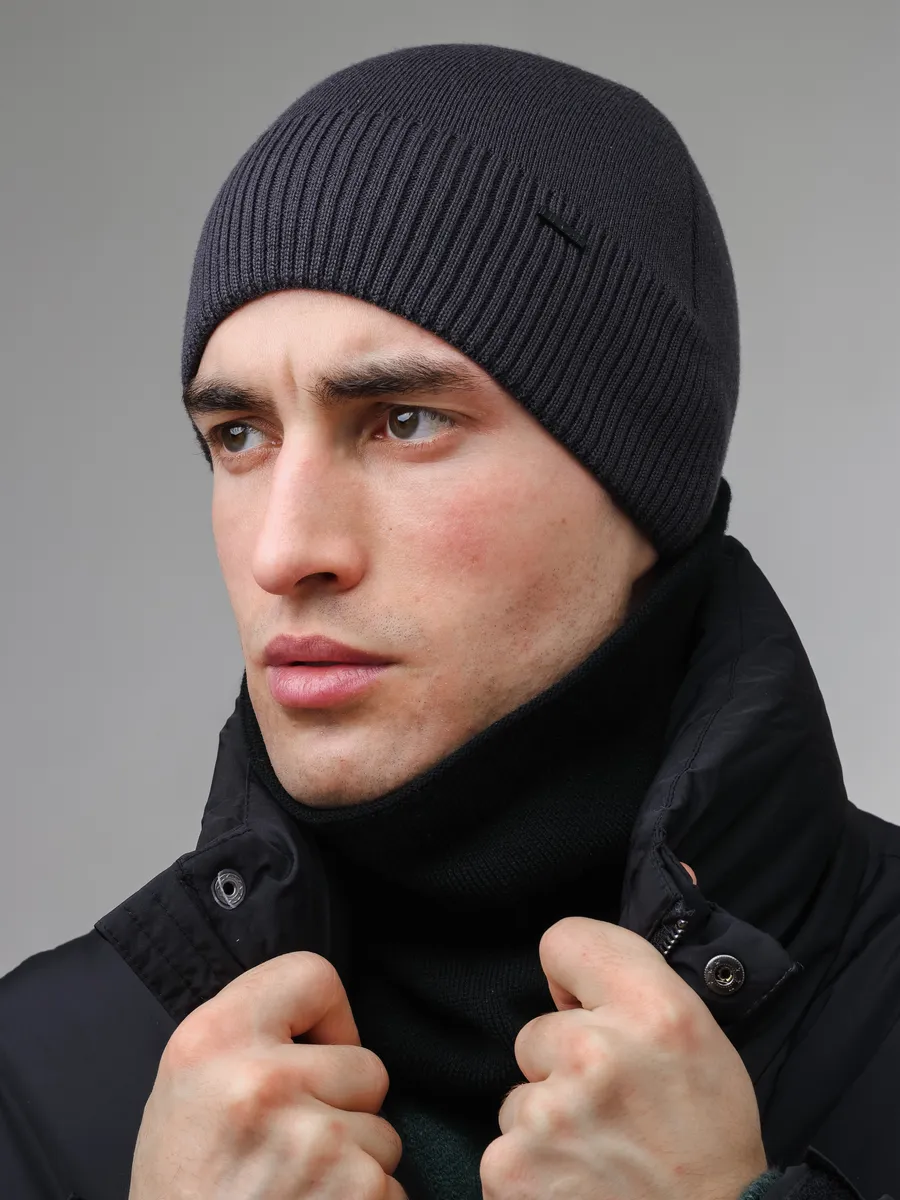 Шапка зимняя на флисе вязаная бини