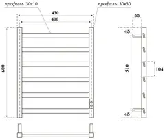 Полотенцесушитель электрический Point Атлант PN18846W П6 400x600, диммер справа, белый