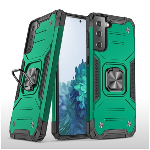 Противоударный чехол Strong Armour Case с кольцом для Samsung Galaxy S21 (Темно-зеленый)