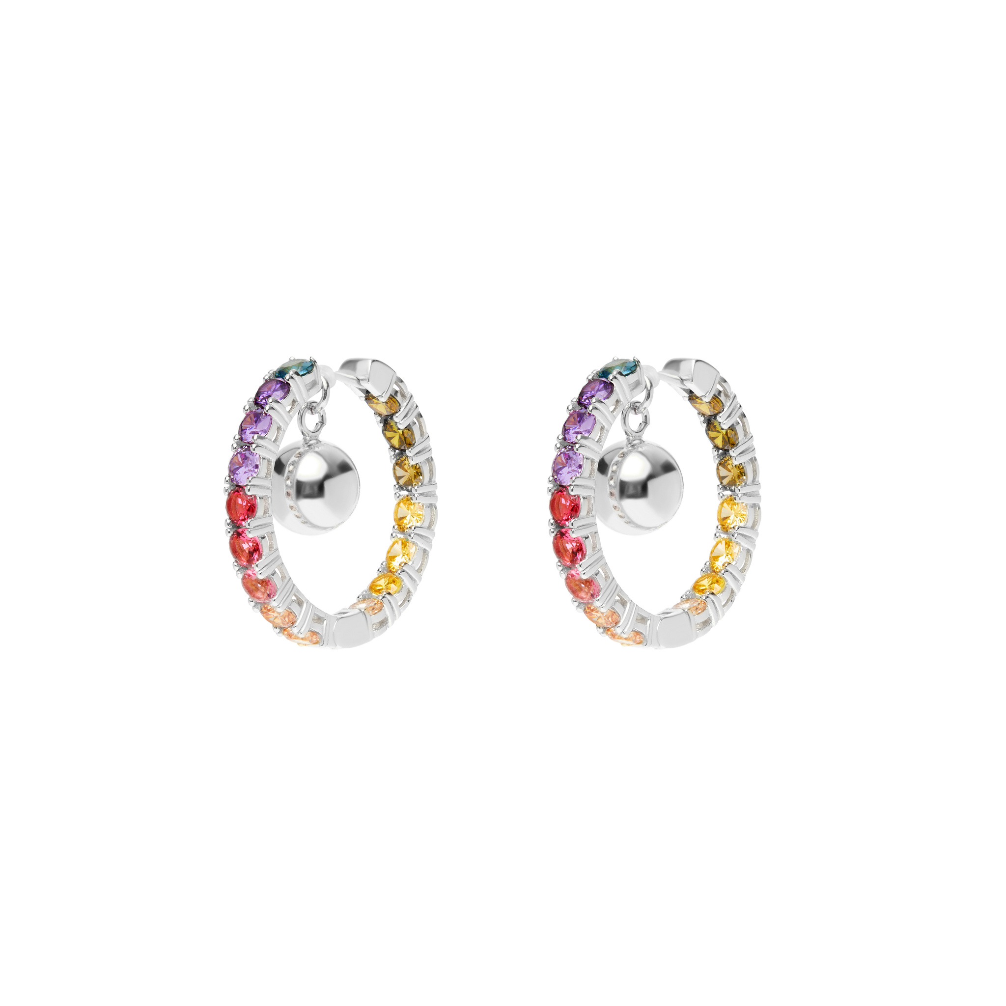 open hoop earrings MOUNSER Серьги Silver Ball Rainbow Hoop Earrings