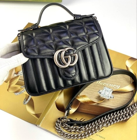 Мини-сумка Gucci GG Marmont с ручкой сверху черный