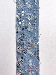 Тесьма джинсовая с пайетками, цвет: голубой, ширина: 30 мм