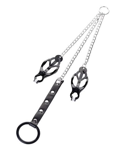 Черно-серебристые зажимы для сосков с кольцом для пениса TOYFA Metal - ToyFa Metal 712050