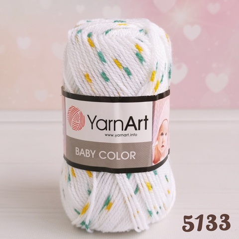 YARNART BABY COLOR 5133, Белый желтый зеленый
