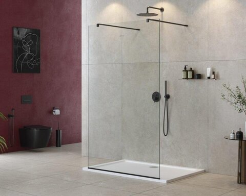Cezares LIBERTA-L-2-105-120-C-NERO Душевая перегородка с возможностью двустороннего входа, стекло прозрачное, профиль чёрный, 1050x1200x1950 мм