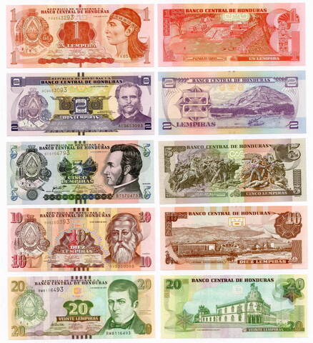 Банкноты Гондураса (1, 2, 5, 10 и 20 лемпир) 2012-2016