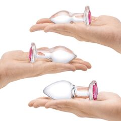 Набор из 3 стеклянных анальных пробок Heart Jewel Plug Set - 