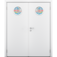 Купить Влагостойкая двустворчатая дверь белая остеклённая с иллюминатором