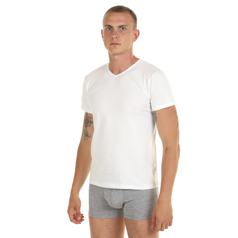 Мужская футболка белая с v-вырезом DonDon 502-01_01