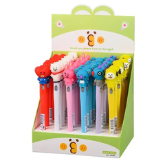 Ручка шариковая, Basir, синие чернила, серия "Животные", с резиновой фигуркой и фонариком, 36 шт