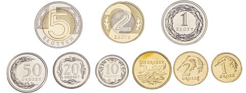 Набор 9 монет 2009-2015 гг. 1, 2, 5, 10, 25, 50 грошей, 1, 2, 5 злотых. Польша. UNC