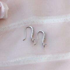 Швензы крючки с фианитами для вклейки бусин 17 мм, родий, Ш244