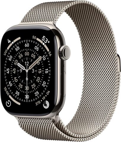 Умные часы Apple Watch Series 11 46 мм из титана натурального цвета, миланский сетчатый браслет натурального цвета (S/M)