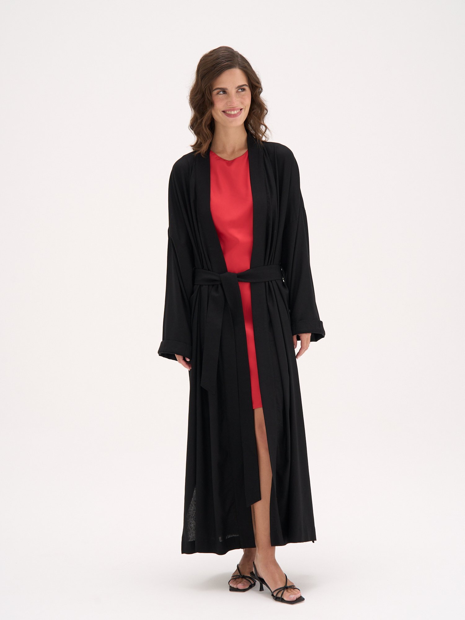 кимоно из смесового льна "черное" женское  в интернет магазине