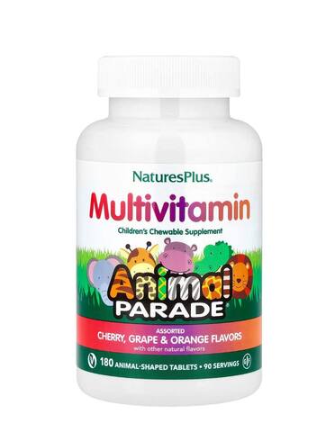 Nature's Plus, Animal Parade, детские жевательные мультивитамины и минералы, натуральные вкусы, 180 таблеток в форме животных