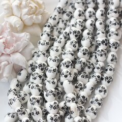 Бусина Сердце, керамика, белая с черной росписью, 12 мм, 1 нить, К086