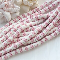 Бусина Бочонок, керамика, белая с розовой росписью, 10*8 мм, 1 нить, К118